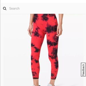 Lululemon Invigorate High-Rise Tight 25”, Size 10, Tie Dye Carnation Red/Black